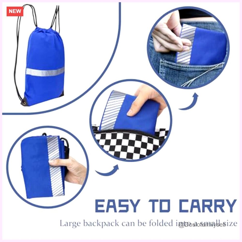 Large Drawstring Backpack, Reflective Strip, Poly… - image 3